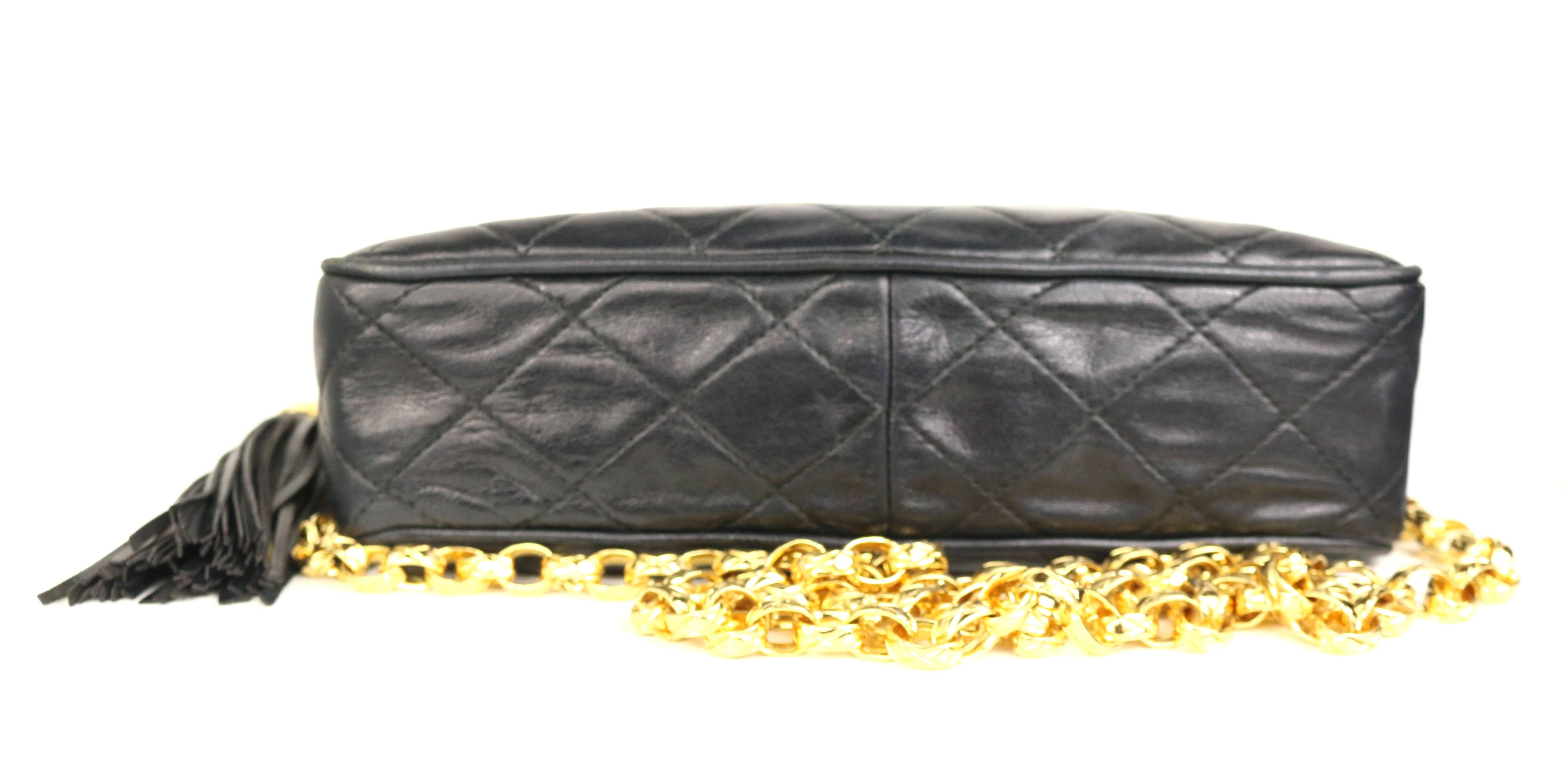 Chanel Black Quilted Lambskin Tassel with Gold Toned Chain Shoulder Bag  3