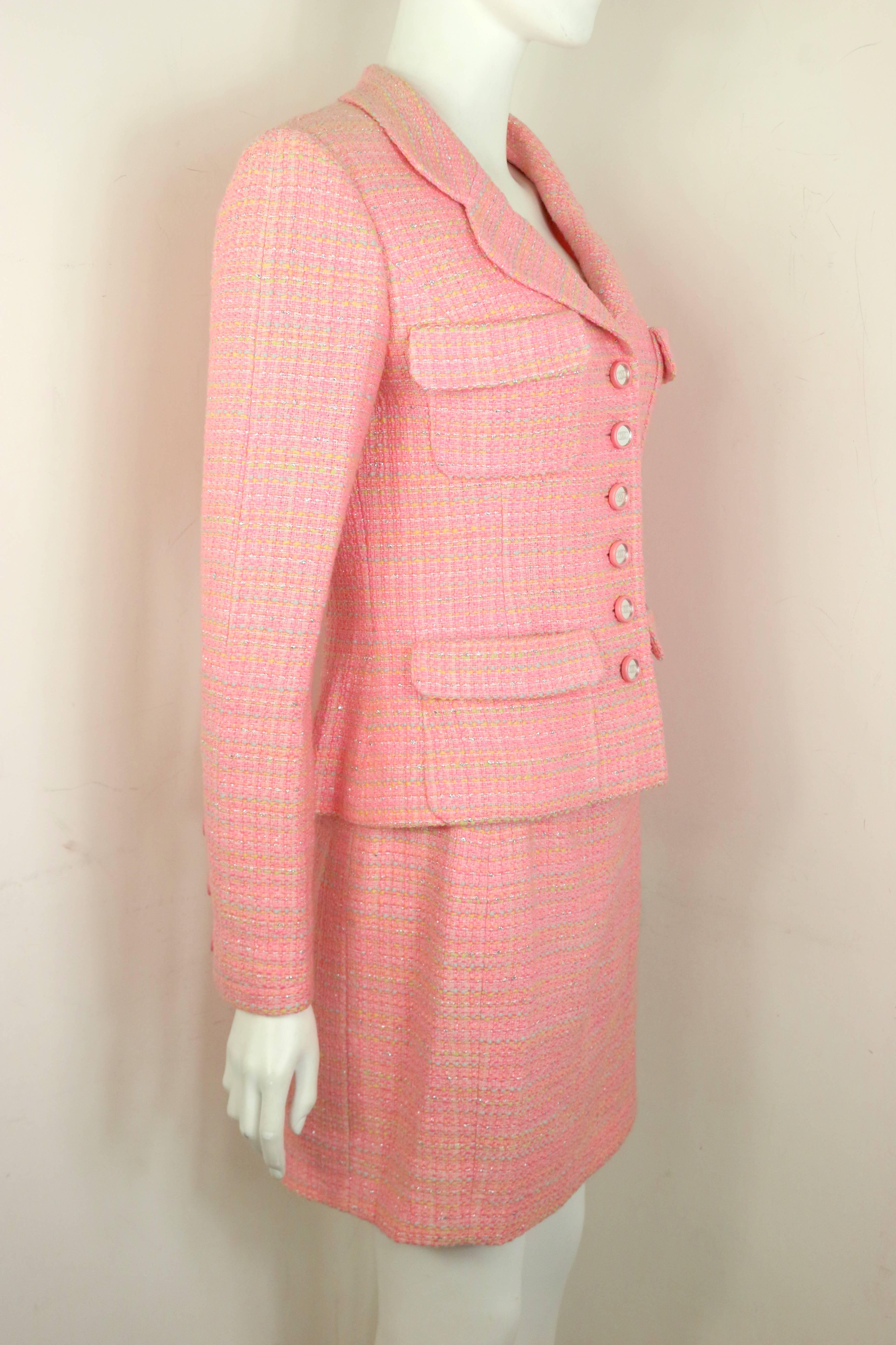 pink tweed skirt suit