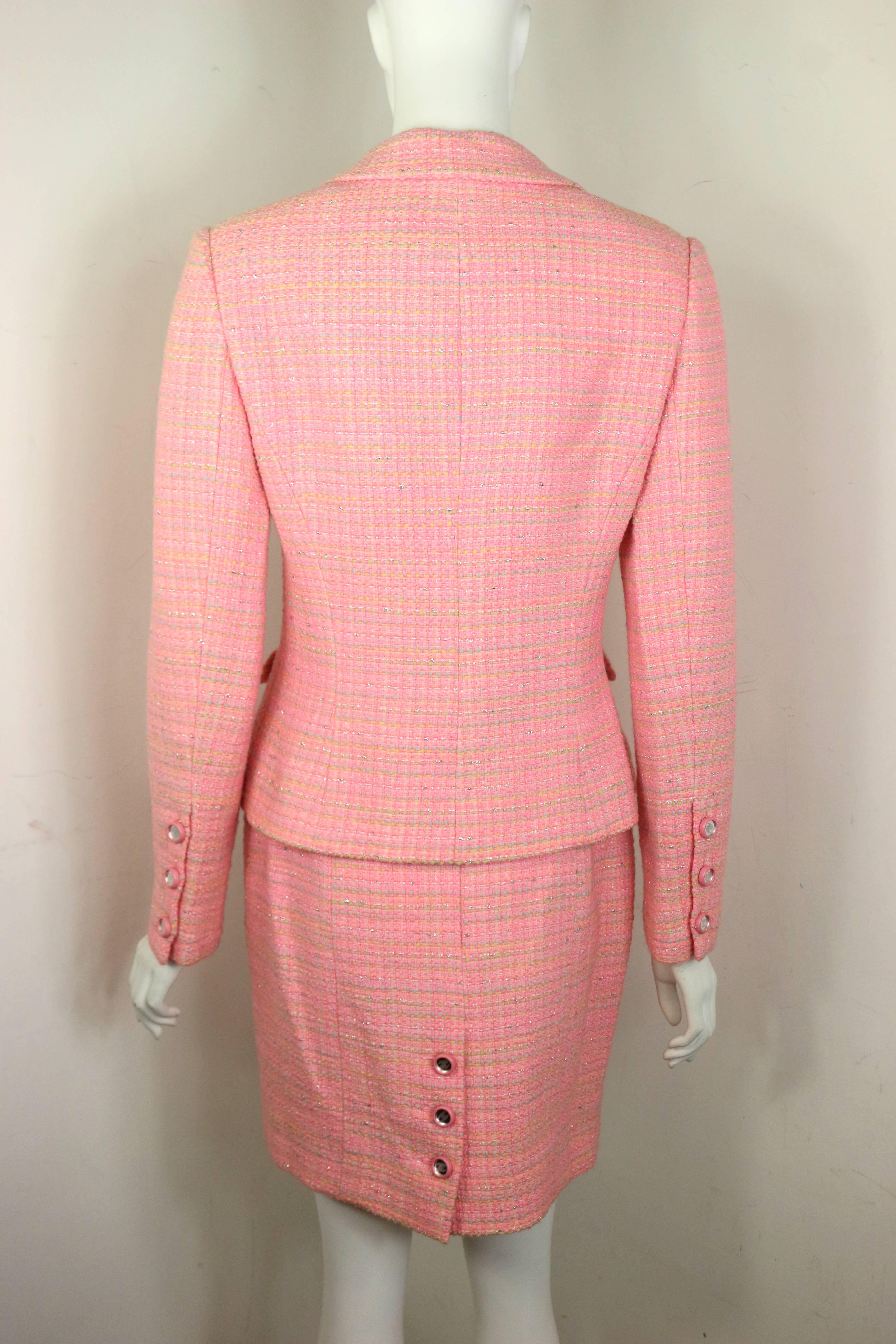 chanel pink tweed suit
