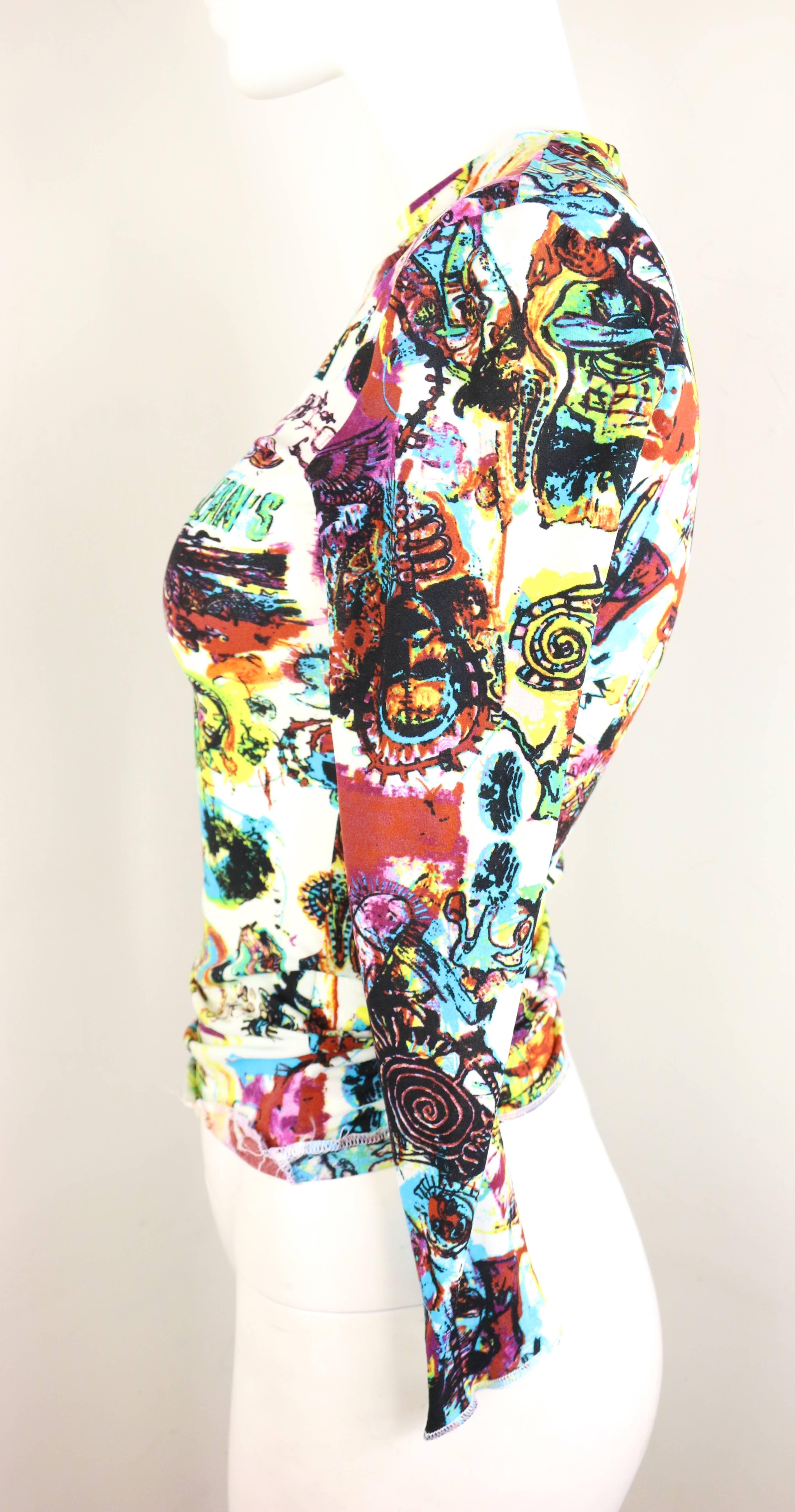 Jean Paul Gaultier Jeans Colourful Print White Long Sleeves T-Shirt  In Excellent Condition In Sheung Wan, HK
