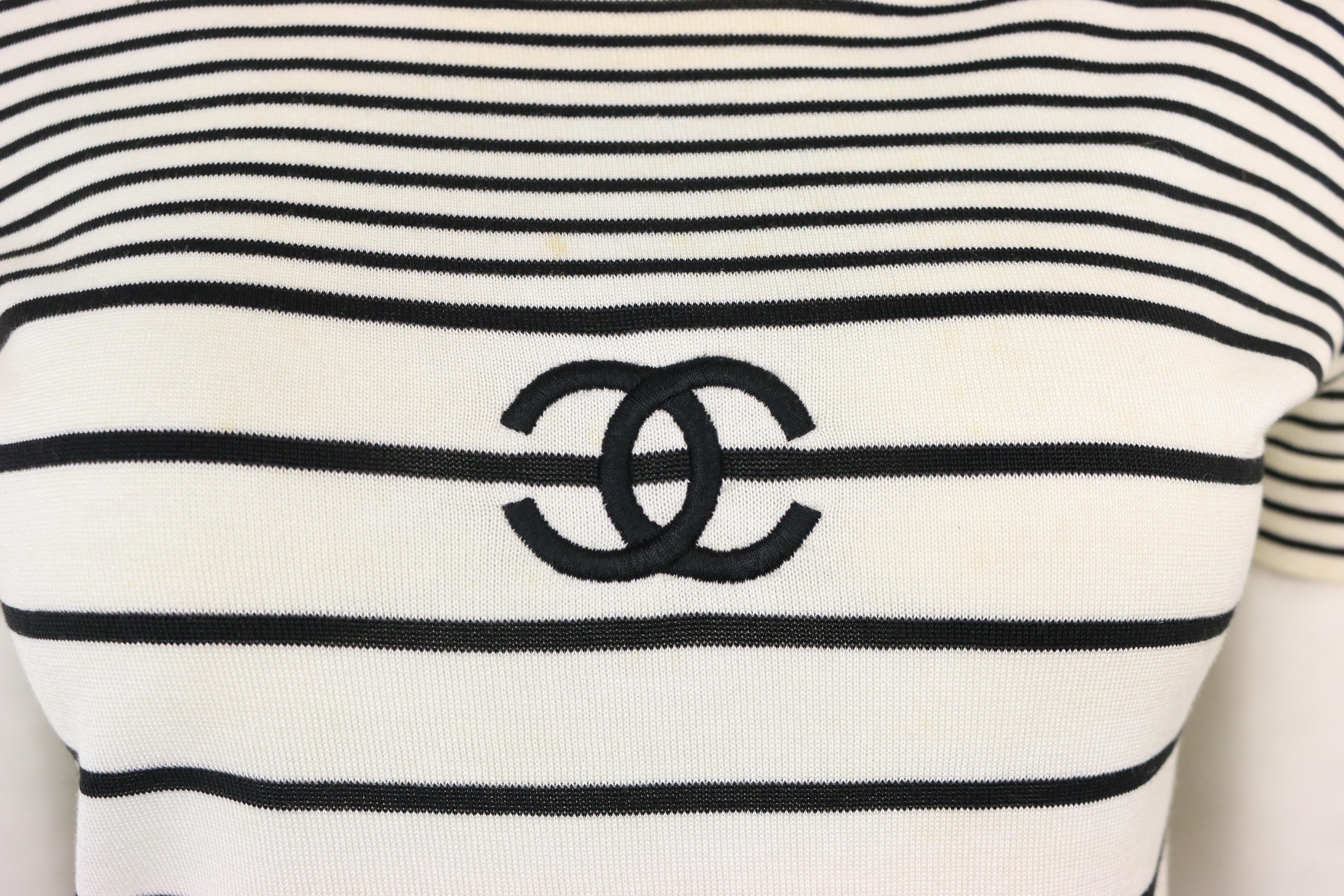 - Vintage Chanel cotton black and white stripe 