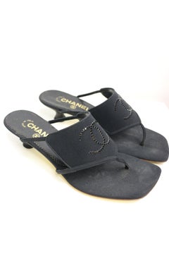 Chanel Black Silk with Black "CC" Rhinestones Sandals