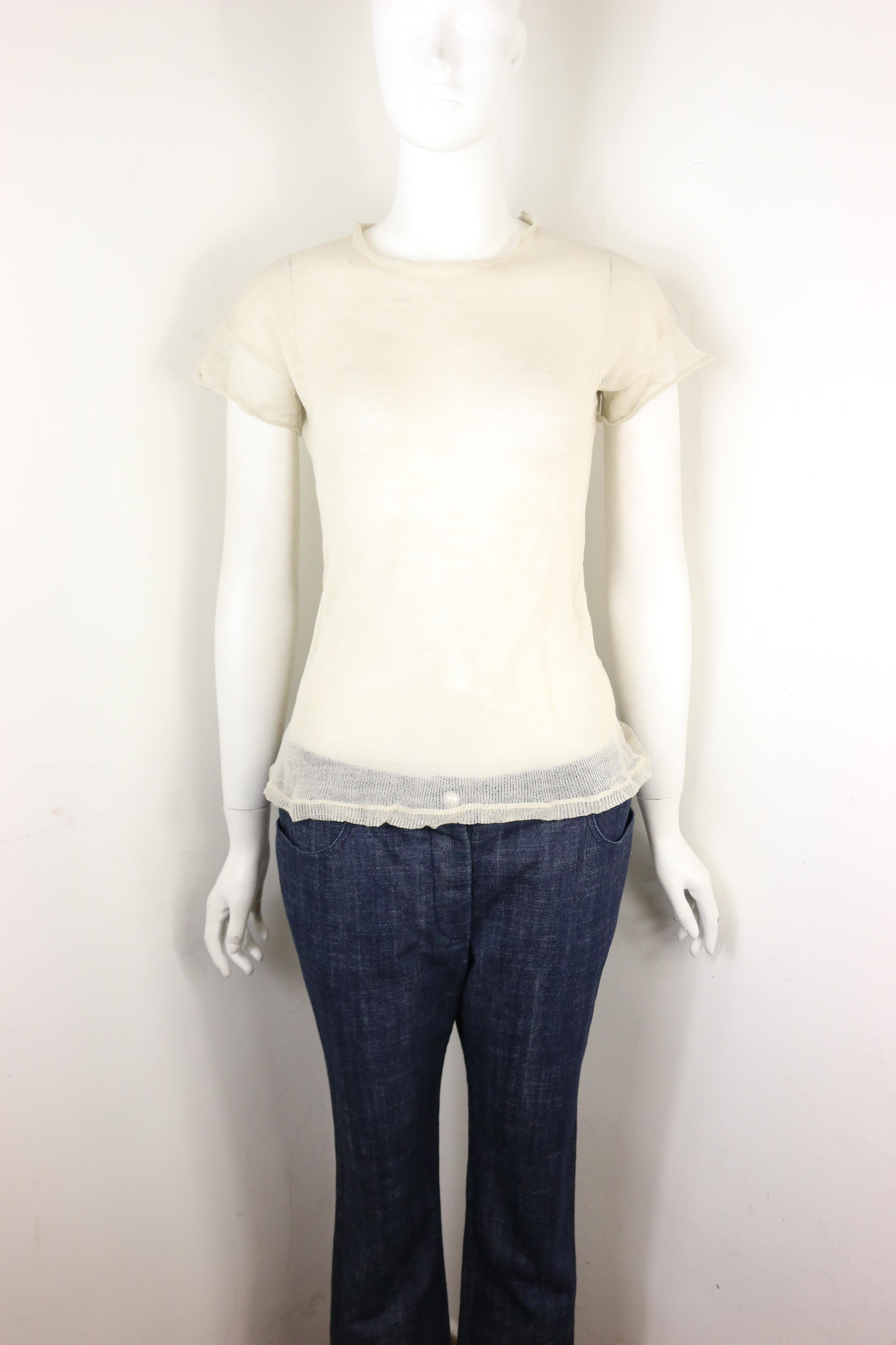White Jil Sander Wool and Silk Ivory Knitted Short Sleeves Top For Sale