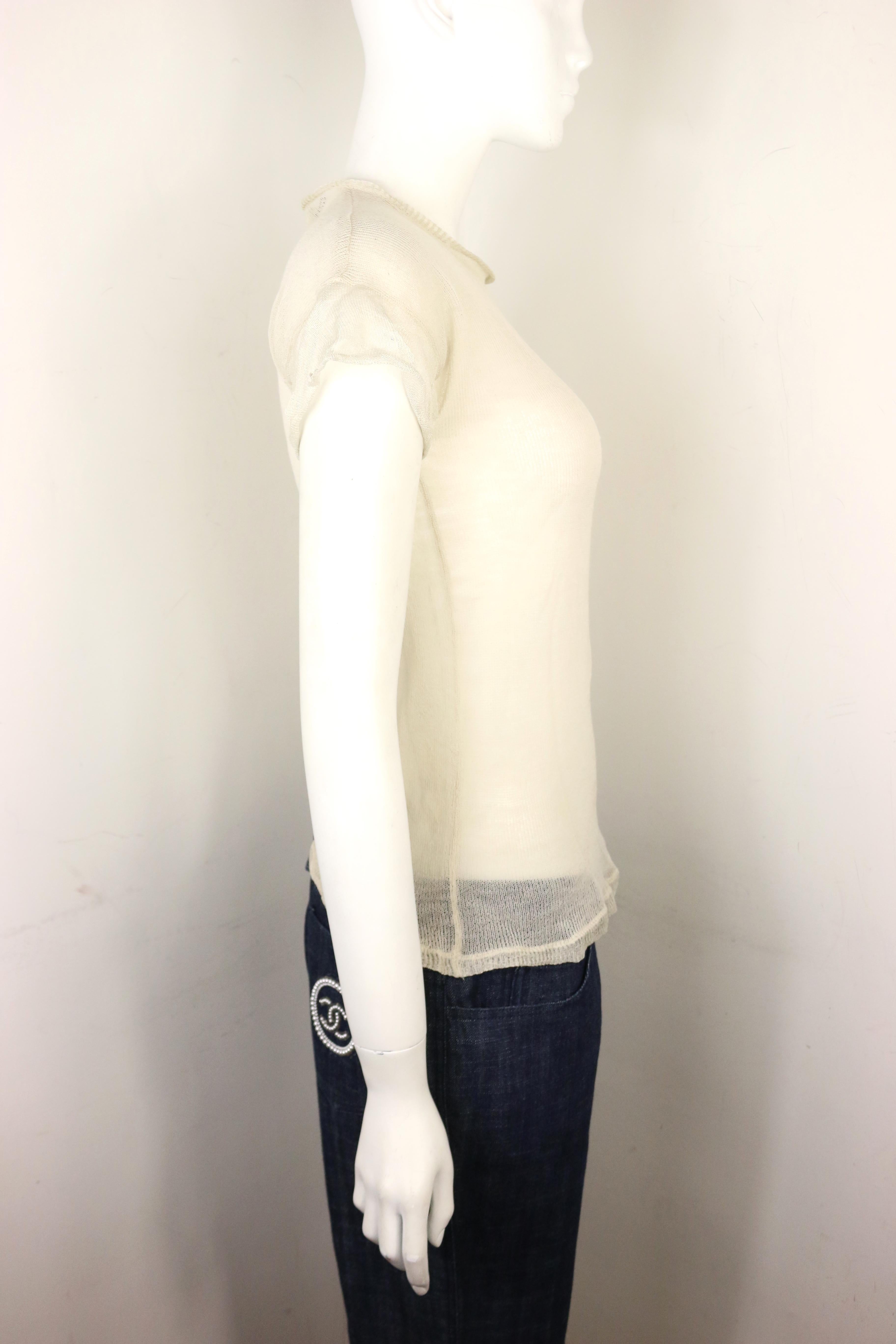 Jil Sander Wool and Silk Ivory Knitted Short Sleeves Top In New Condition For Sale In Sheung Wan, HK