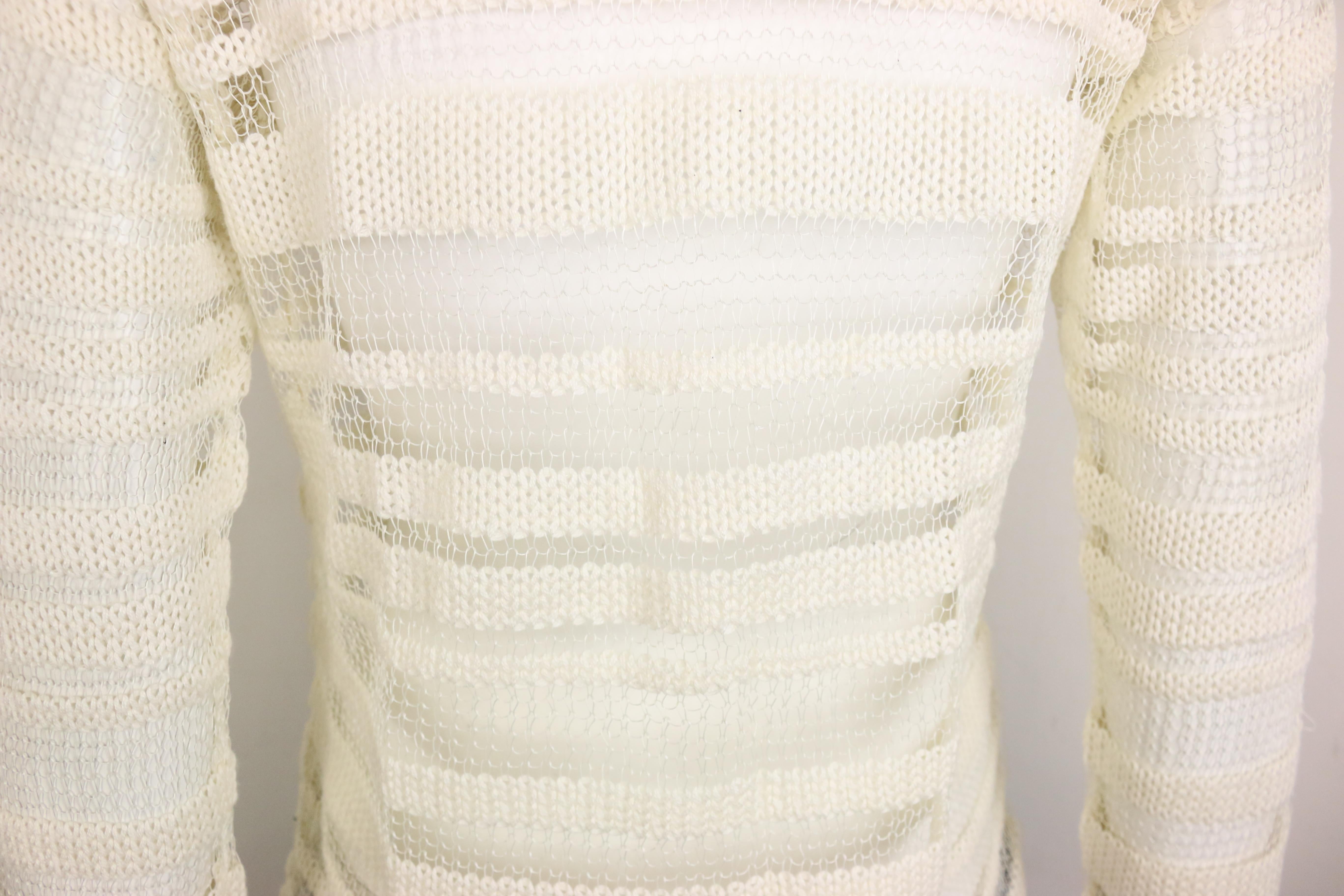 Women's Dolce and Gabbana White Cotton and Silk Knitted Mesh Long Sleeves Sweater Top  For Sale