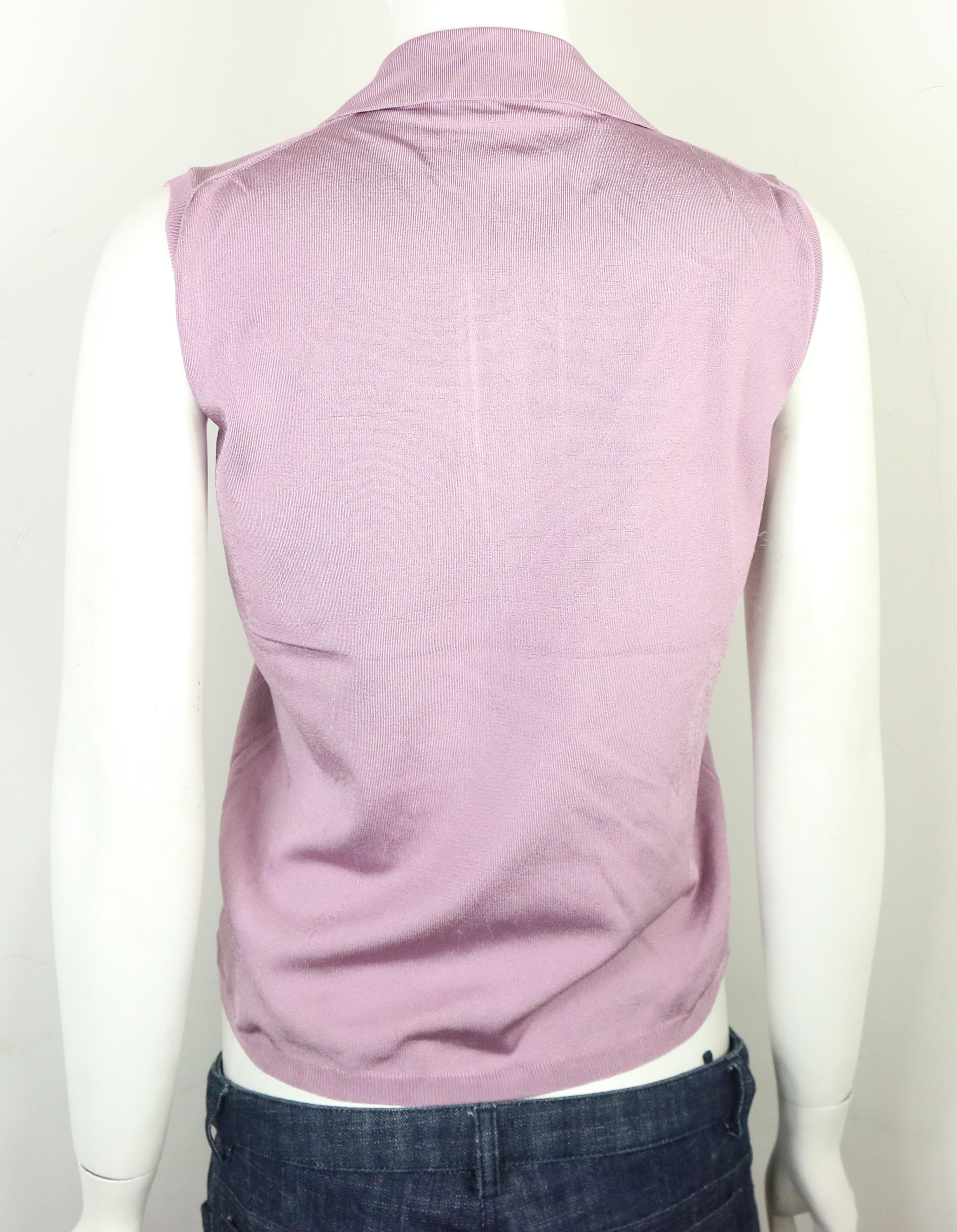 Prada Purple Silk Knitted Sleeveless Opening Collar Top In New Condition For Sale In Sheung Wan, HK