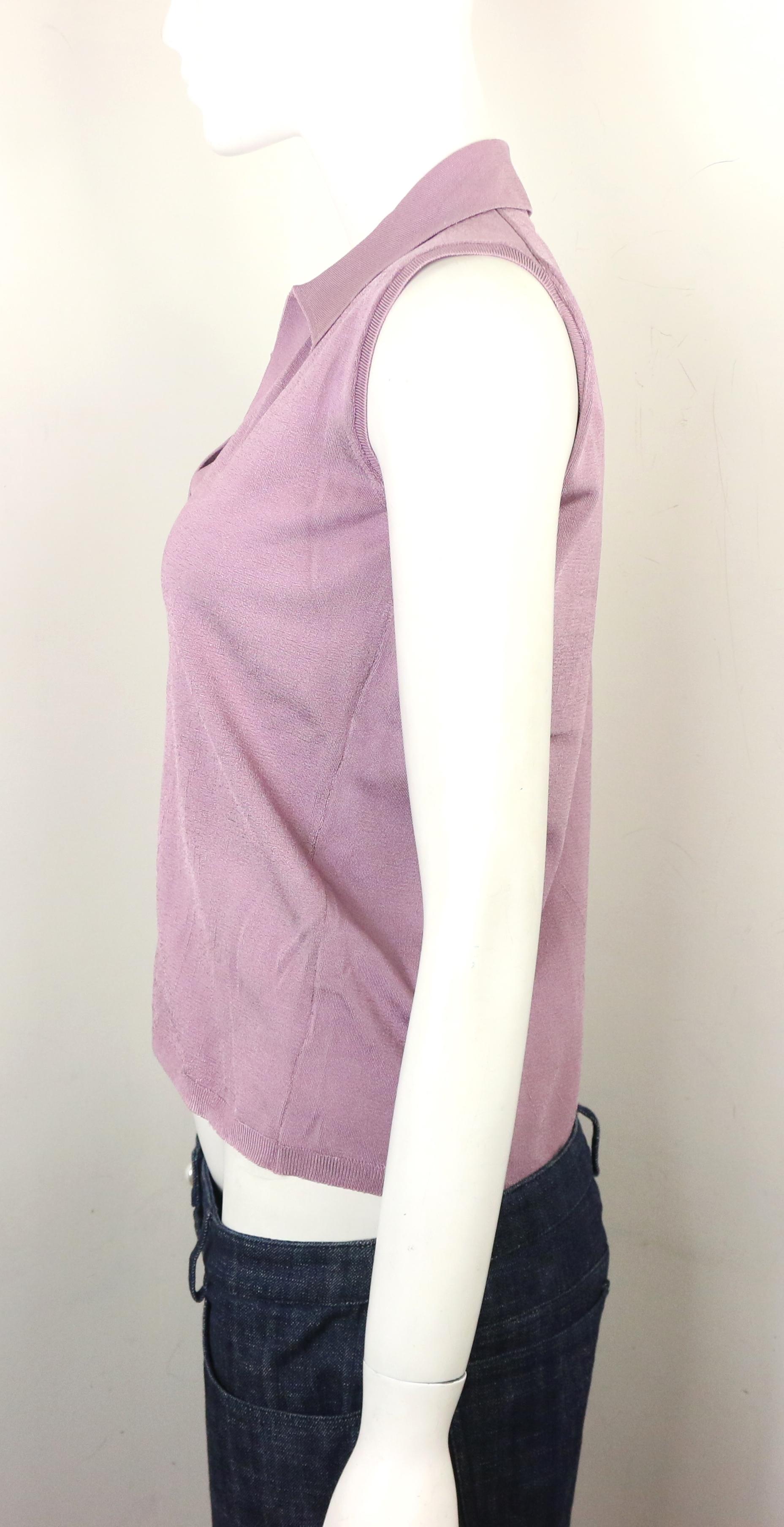 Beige Prada Purple Silk Knitted Sleeveless Opening Collar Top For Sale