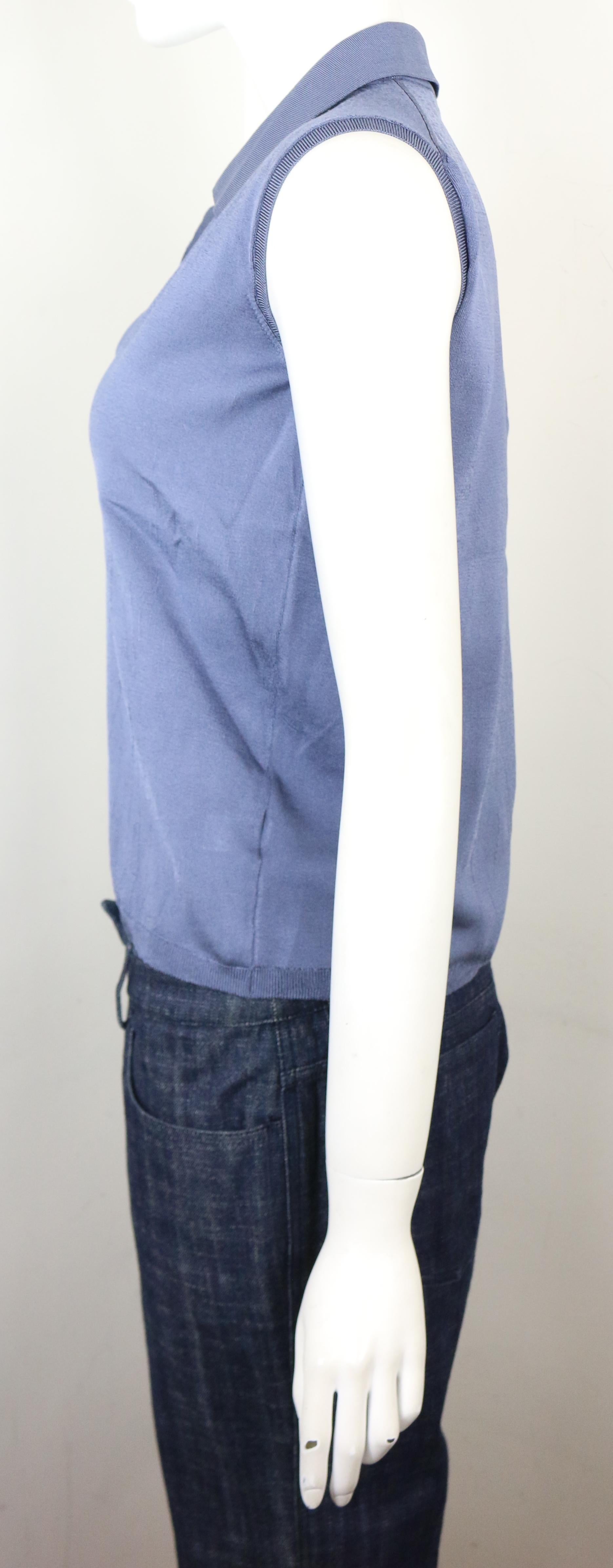 Prada Blue Silk Knitted Sleeveless Opening Collar Top In New Condition For Sale In Sheung Wan, HK