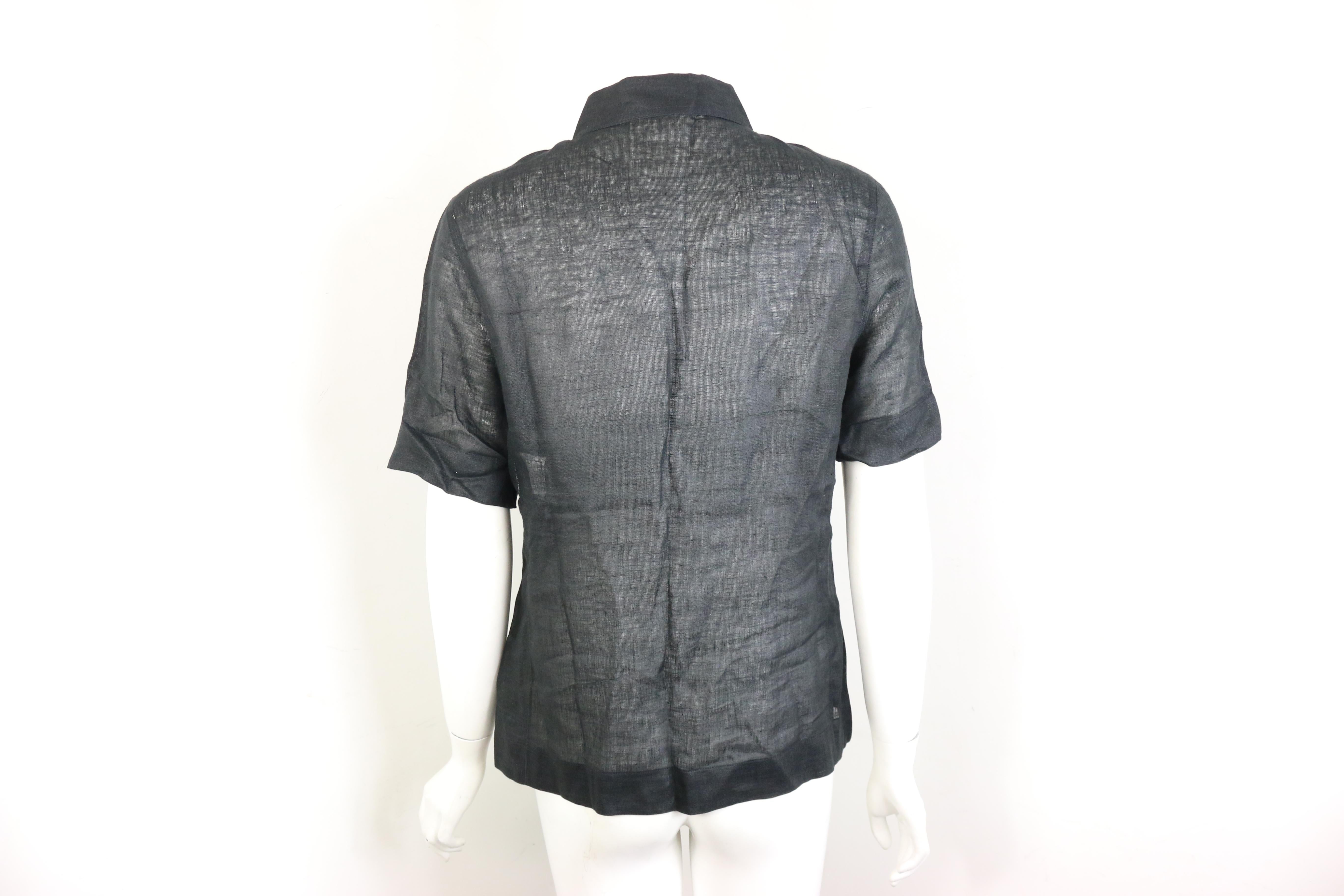 black linen short sleeve shirt women's