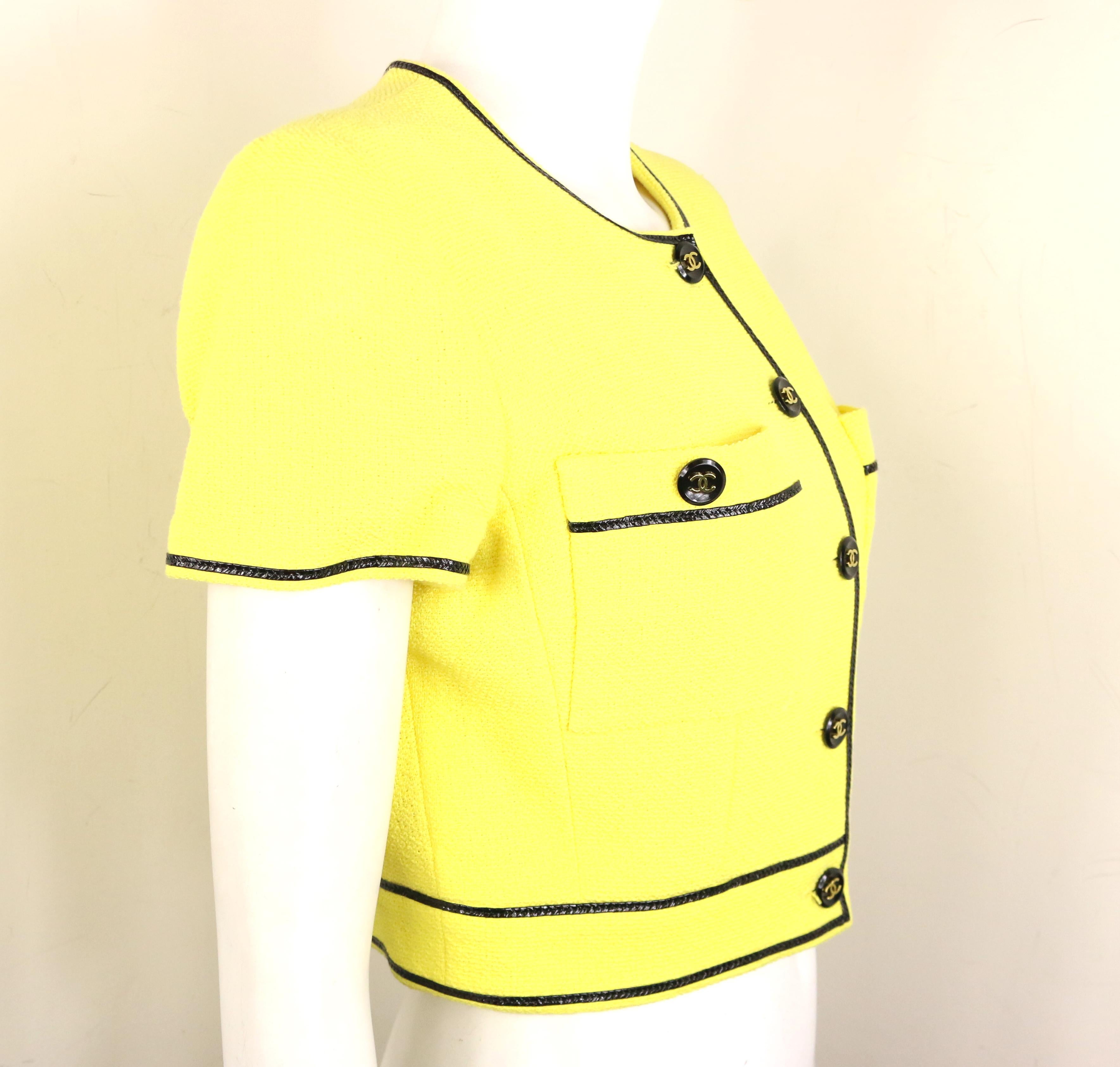 Chanel Yellow Cotton Short Sleeves Cropped Jacket In Excellent Condition In Sheung Wan, HK
