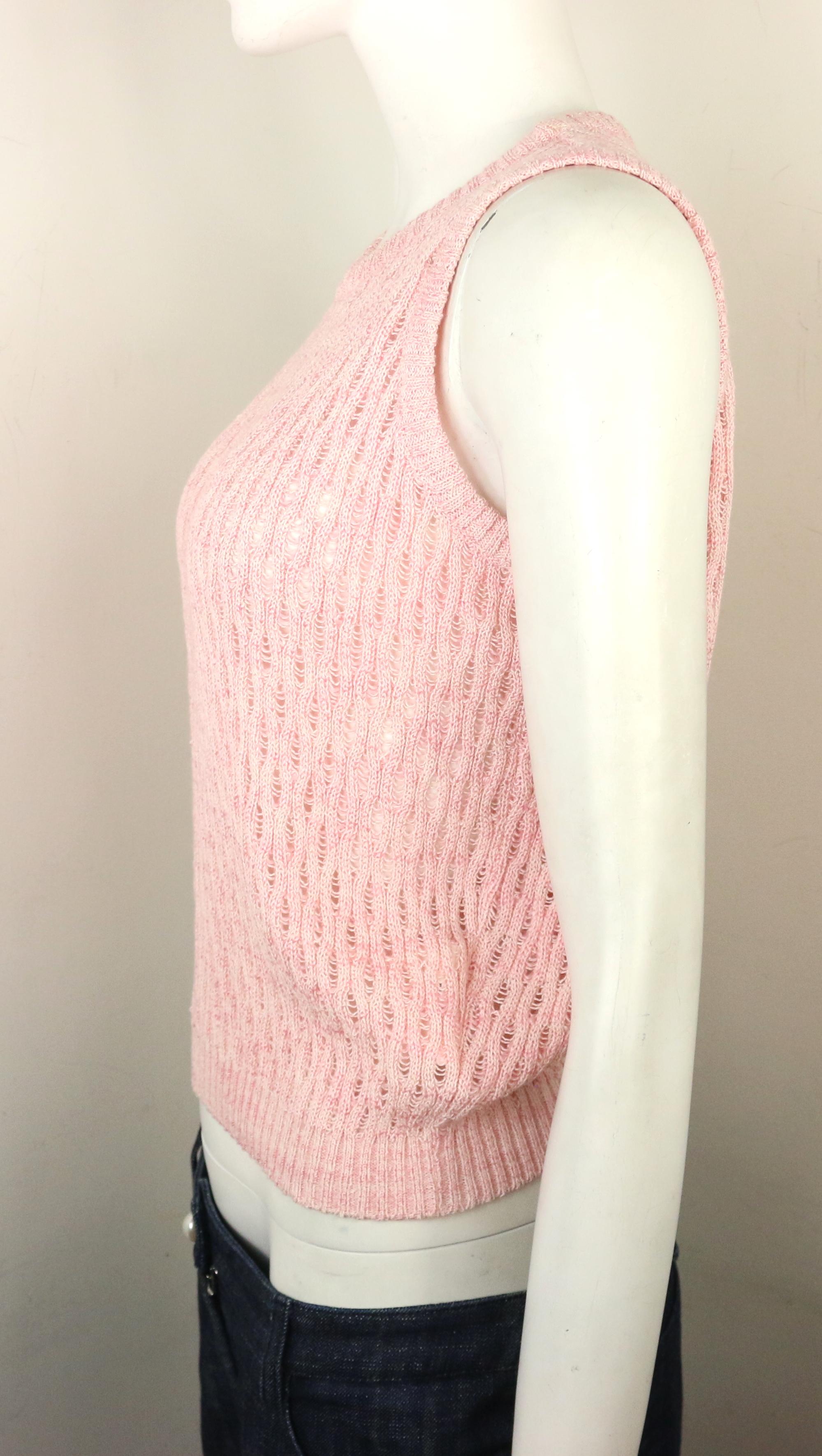 Gianni Versace Sport Pink Cotton Knitted Sleeveless Pullover Top In New Condition For Sale In Sheung Wan, HK