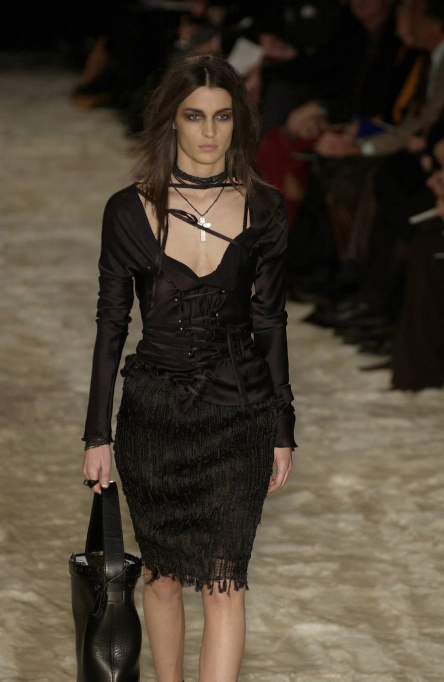 Women's Free Shipping: Tom Ford Gucci FW 2002 Black Silk Gothic Runway Blouse & Skirt!