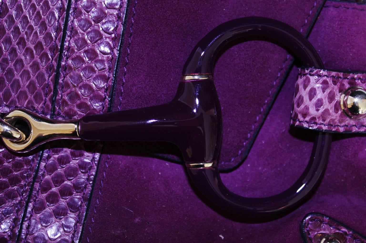 Amazing Purple Suede Python Horsebit Bag Tom Ford Gucci FW 2004! In Good Condition In Melbourne, AU