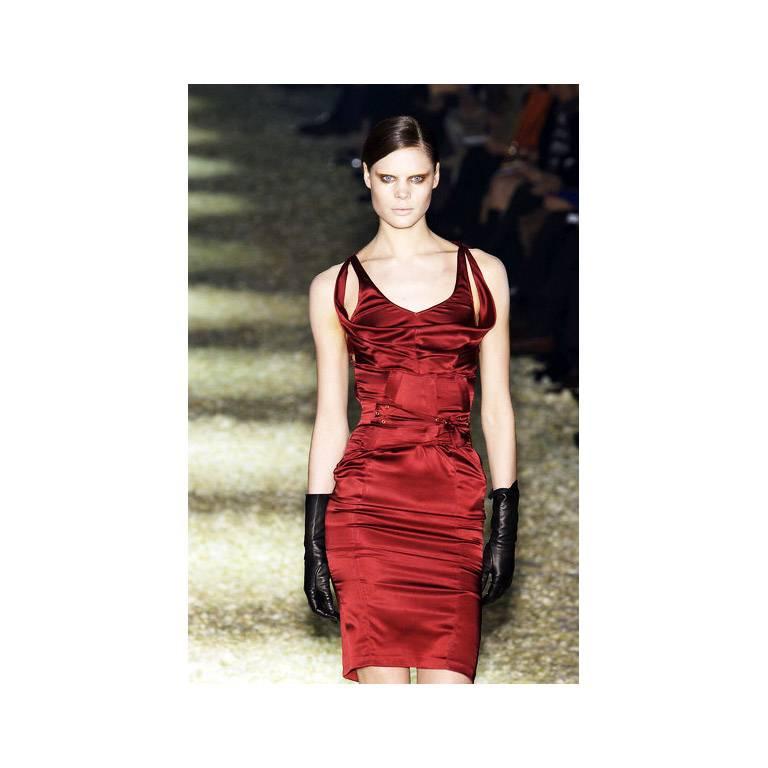 Uber Rare & Iconic Tom Ford Gucci FW 2003 Cherry Red Silk Corseted Bustle Dress! 2
