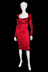 Uber Rare & Iconic Tom Ford Gucci FW 2003 Cherry Red Silk Corseted Bustle Dress!