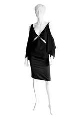 Rare & Iconic Tom Ford Gucci FW 2002 Black Silk Gothic Kimono Top & Skirt! 42