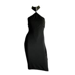That Iconic Tom Ford Gucci 1997 Black Leather Collar Minimalist Dress IT 42 (2)
