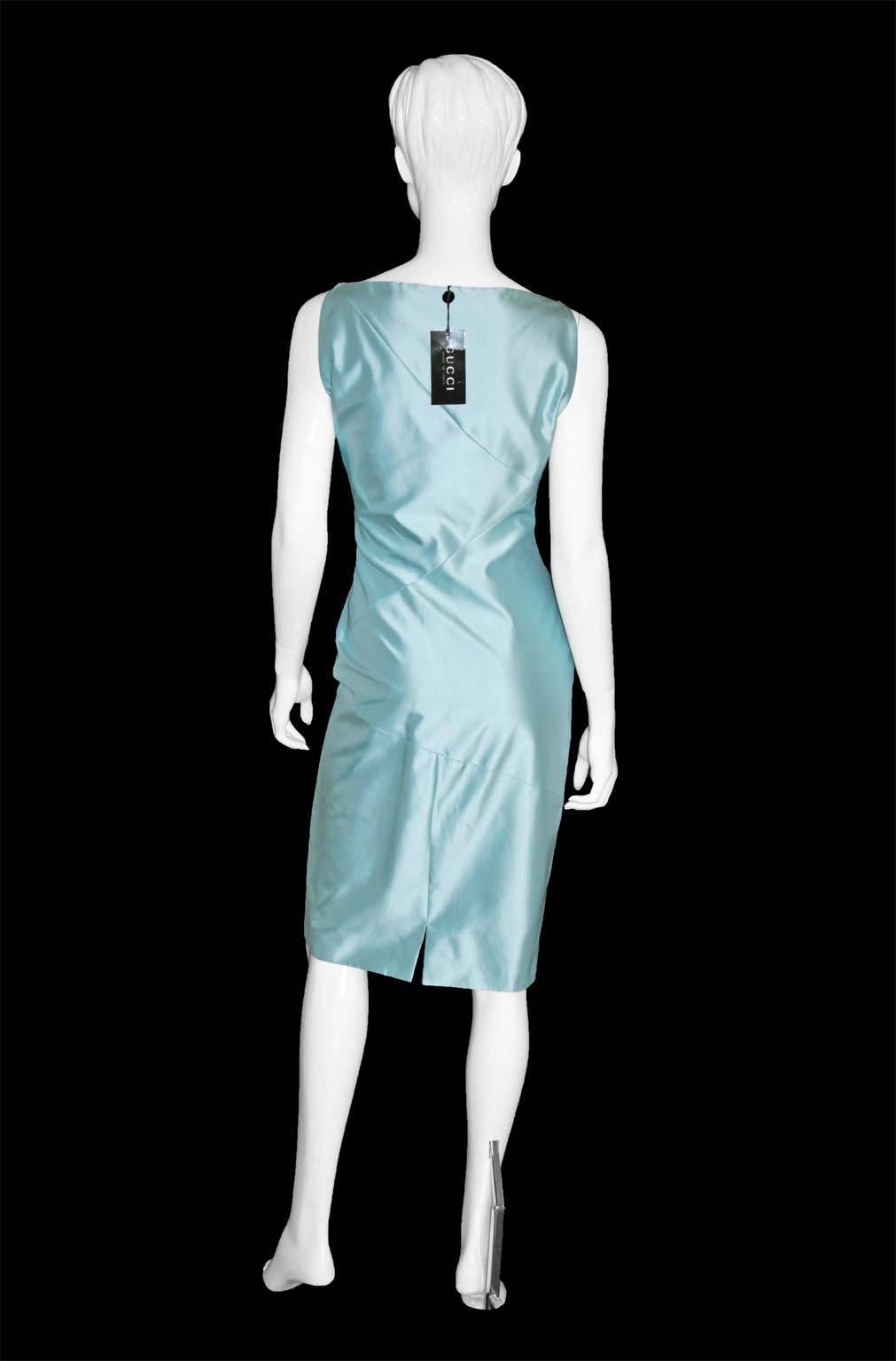 Iconic Museum Quality Tom Ford Gucci SS 1998 Ice Blue Silk Dress & Coat! BNWT In New Condition In Melbourne, AU