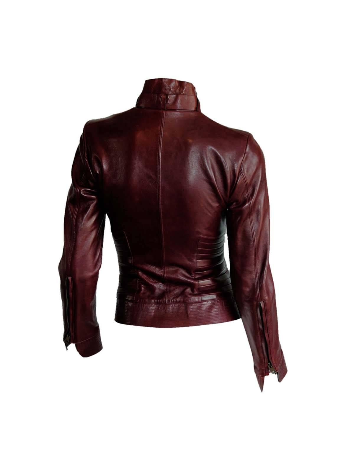 The Dreamiest Tom Ford Gucci FW 2003 Maroon Red Leather Corseted Moto ...