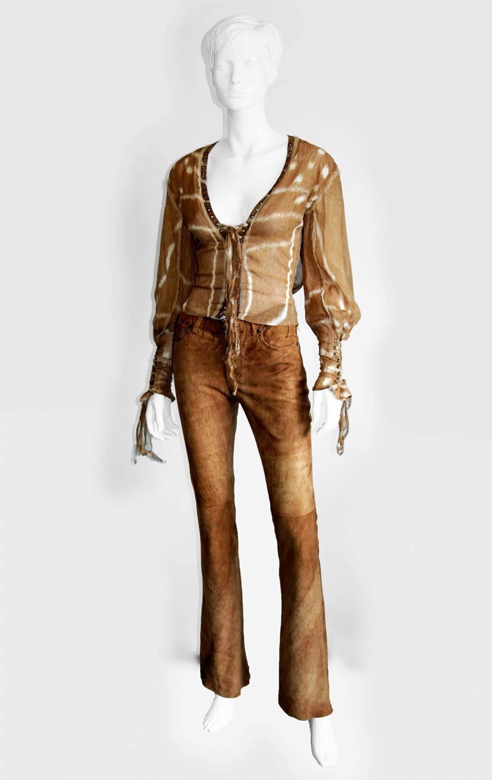 Brown Rare & Iconic Tom Ford For YSL Rive Gauche SS 2002 Silk Tie-Dyed Runway Blouse!