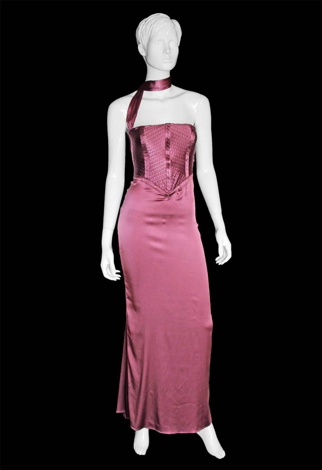 Free Shipping: Iconic Tom Ford Gucci FW 2003 Rose Silk Runway Corset Gown! 44 In Good Condition In Melbourne, AU