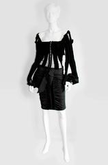 Free Shipping:Tom Ford YSL Rive Gauche 2002 Silk Velvet Ribbon Blouse & Skirt 38