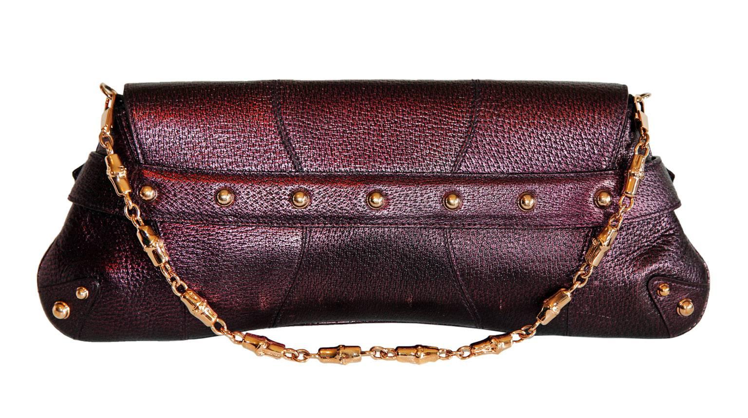 Black Free Shipping:Rare Tom Ford Gucci 2004  Metallic Aubergine Leather Horsebit Bag!