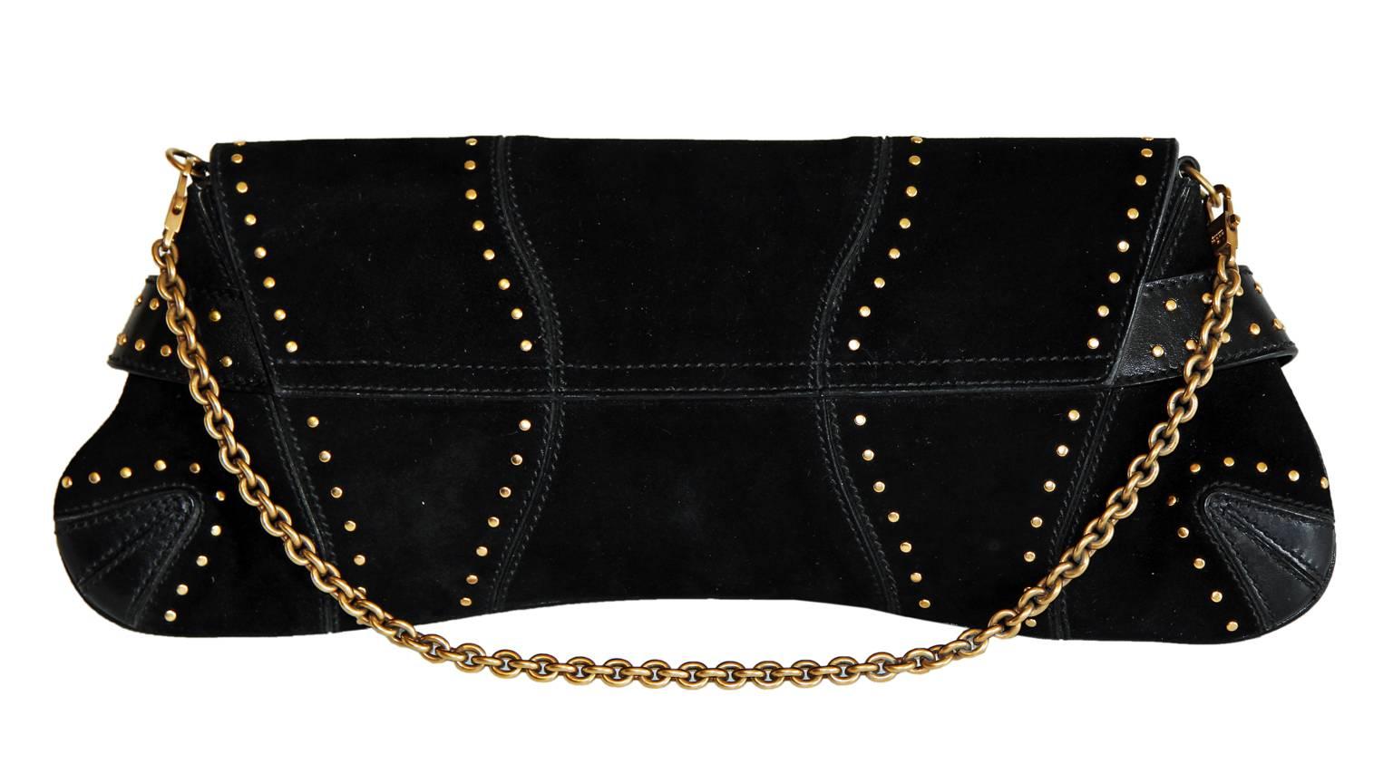 This Incredibly Chic & Edgy Large Studded Horsebit Bag Was The Absolute "IT" Bag From Tom Ford's Fall Winter 2003 Collection For Gucci... Shown On The Runway In The Sexiest Black Python, This Particular Bag Is Made From The Most