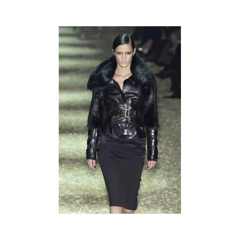 Women's Rare & Iconic Tom Ford Gucci FW 2003 Black Leather & Fur Corseted Runway Jacket!
