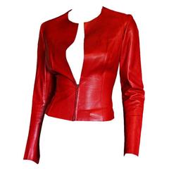 Retro Free Shipping: Heavenly Tom Ford For Gucci FW 1997 Red Leather Moto Jacket IT 42