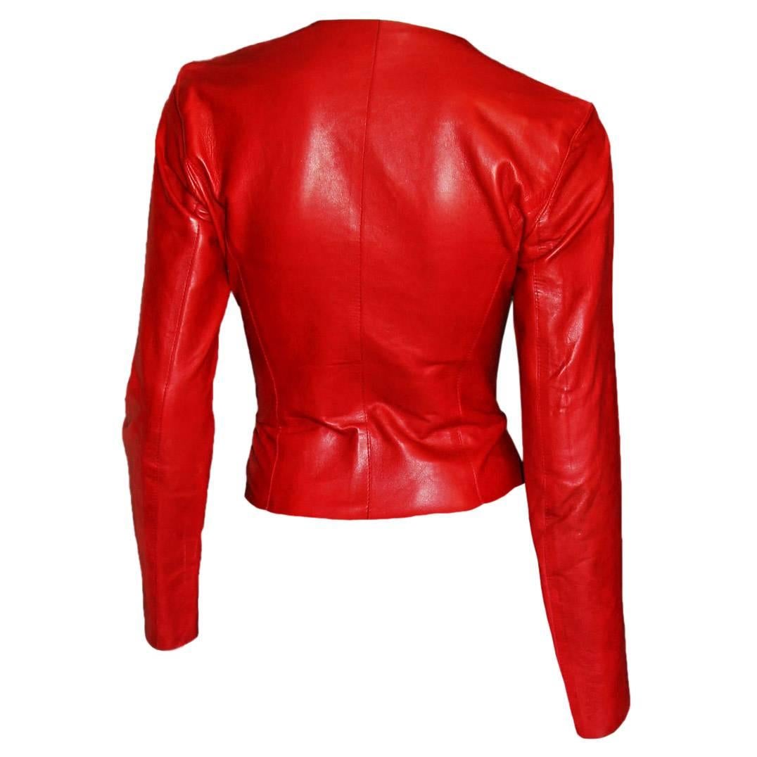 Gorgeous Tom Ford For Gucci Fall/Winter 1997 Red Lambskin Leather Moto Jacket!

This gorgeous moto jacket is an italian size 42 & fits a US size 4-6 beautifully. This jacket is in lovely condition with only minimal signs of wear, & is an absolute