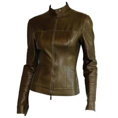 That Rare & Iconic Tom Ford Gucci SS 1999 Khaki Green Leather Moto Jacket! 44 4