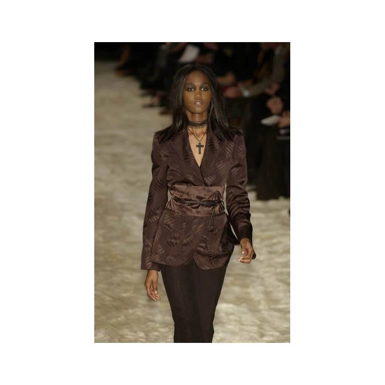 What An Incredible Find... Uber-Rare & Iconic Tom Ford For Gucci Fall Winter 2002 Runway Set Comprising Khaki Silk Kimono Jacket & Obi Belt In Italian Size 42!

Who could ever forget Tom Ford's fall/winter 2002 Gothic Collection for Gucci...