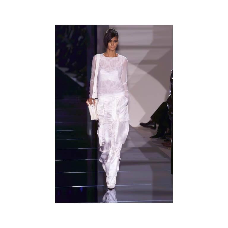 Gray Rare Tom Ford Gucci SS 2001 Runway Ad Campaign White Silk Bra & Tuxedo Pants! 44