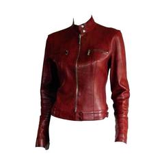 Retro Free Shipping: Rare Tom Ford Gucci SS1999 Maroon Leather Runway Moto Jacket IT44