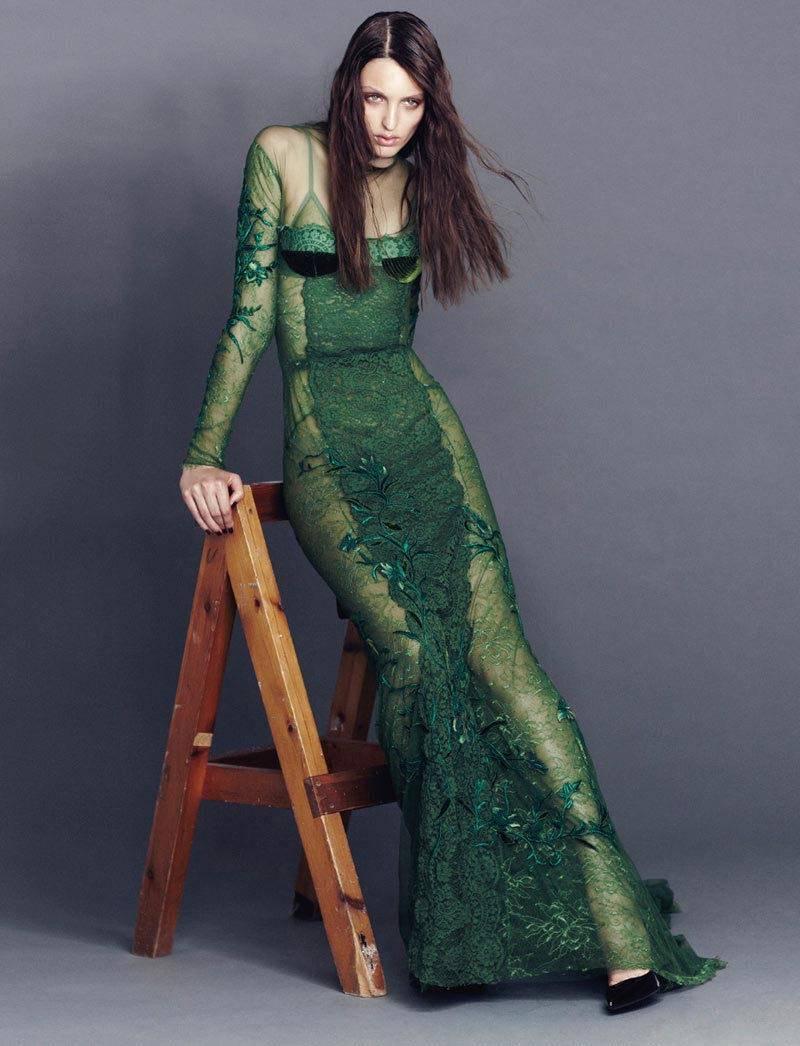 The Most Utterly Scrumptious Tom Ford FW 2011 Green Silk Lace & Velvet Dress! 42 1