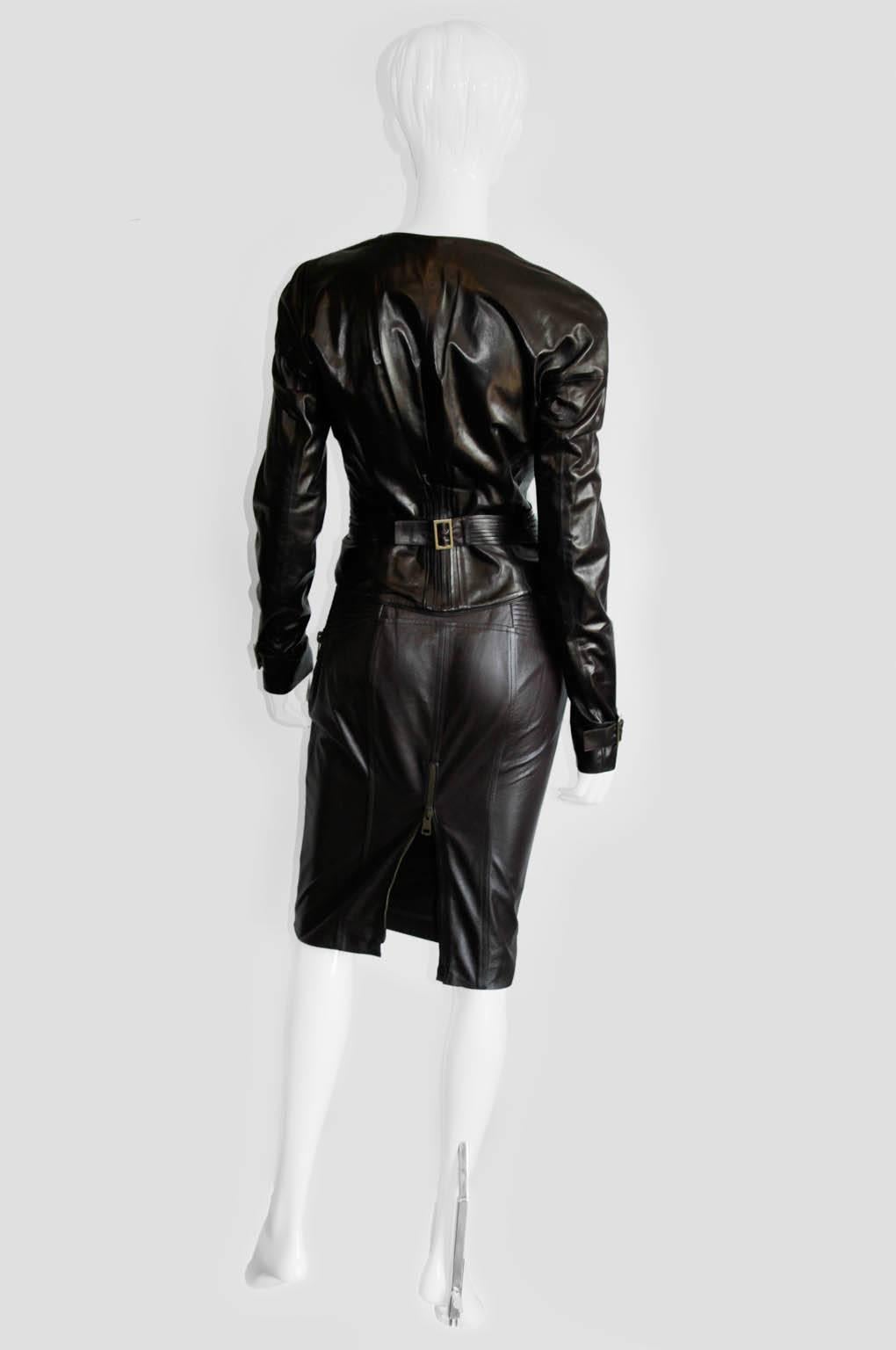 Free Shipping: Heavenly Tom Ford Gucci FW 2003 Brown Leather Skirt & Belt! IT 40 In Good Condition In Melbourne, AU