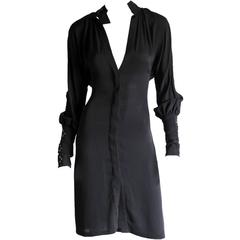 Uber-Rare & Iconic Tom Ford Gucci FW 2003 Black Silk Fitted Shirt Dress! IT42