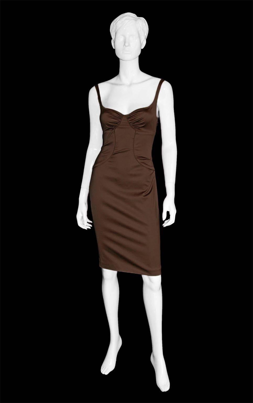 Black Free Shipping: Rare Tom Ford Gucci FW 2003 Brown Corseted Bustle Dress! IT 42