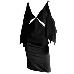 Amazing Tom Ford Gucci FW 2002 Black Silk Gothic Kimono Runway Top & Skirt! 42