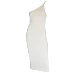 Vintage Free Shipping: Iconic Tom Ford Gucci SS 1998 Beige Knit One Shoulder Dress! L