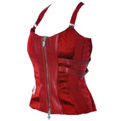 Christina's Versace FW 2003 Red Silk & Leather Runway Ad Campaign Corset Top! 40