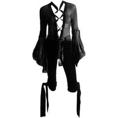 Exquisite Tom Ford YSL Rive Gauche FW 2002 Black Stretch Velvet Runway Pants! 34 3