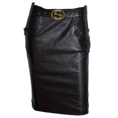 That Utterly Heavenly Tom Ford Gucci FW 2003 Brown Leather Skirt & Belt! IT 42 12