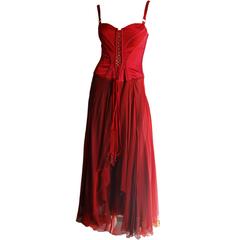 Heavenly Versace FW 2003 Red Silk Runway & Ad Campaign Corset Dress Gown! IT 42