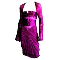 That Heavenly Tom Ford Gucci FW 2004 Fuchsia Pink Pleated Silk Runway Dress! 44 7
