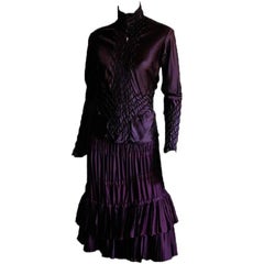 That Amazing Tom Ford YSL Rive Gauche 2001 Aubergine Silk Runway Skirt & Blouse! 4