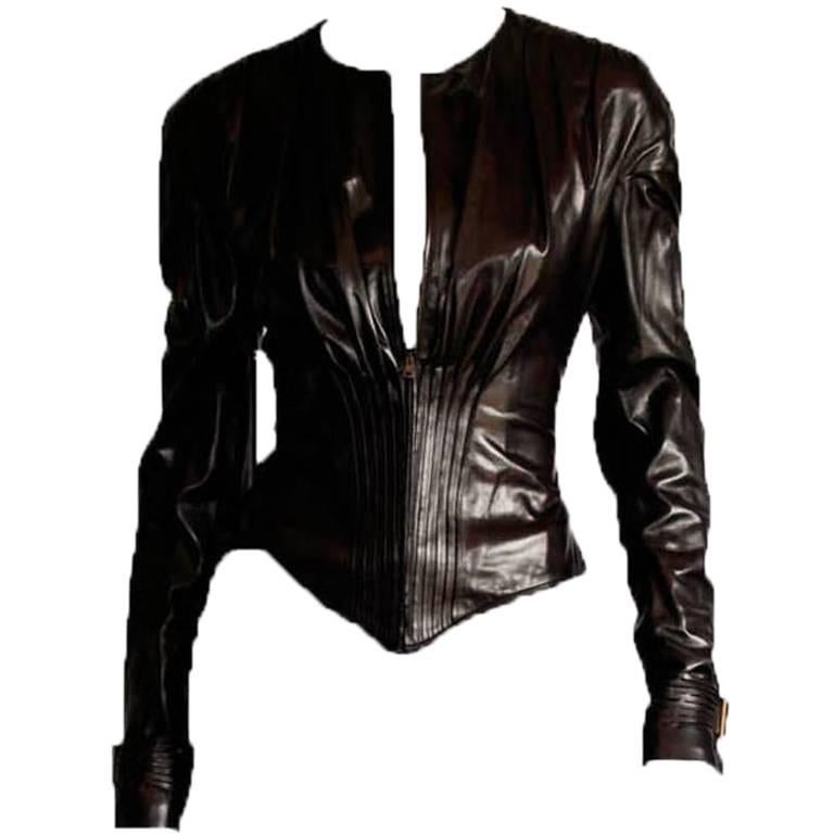 Absolutely Gorgeous Tom Ford Gucci FW 2003 Runway Leather Corseted Jacket! IT 42