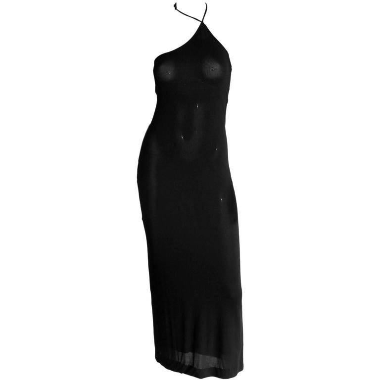 Rare & Iconic Tom Ford For Gucci FW1997 Black Halter Minimalist Maxi Dress! IT44 For Sale