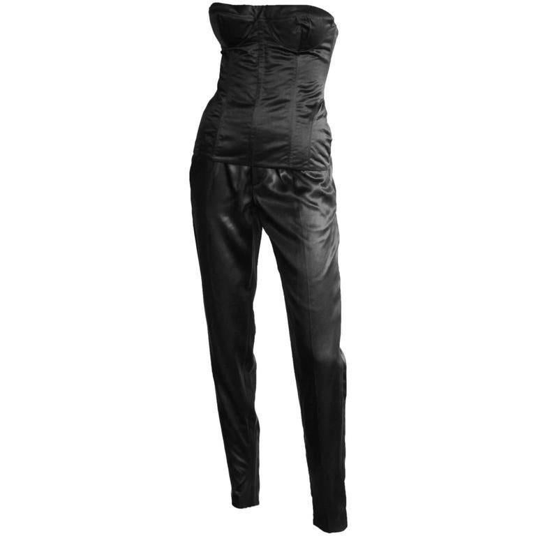 That Gorgeous Tom Ford Gucci SS 2001 Black Silk Runway Corset Top & Pants! IT 42 For Sale